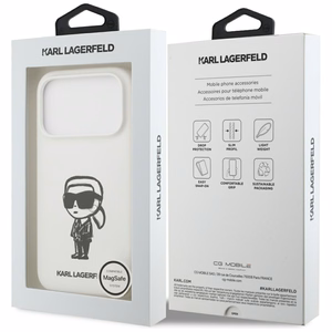 KARL LAGERFELD ümbris jaoks IPHONE 17 Pro compatible with MagSafe KLHMP17LSKIGROH (Silicone W/ KL Sketch & Logo) valge