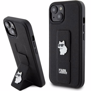 Karl Lagerfeld Gripstand Saffiano Choupette Pins ümbris jaoks iPhone 15 - must