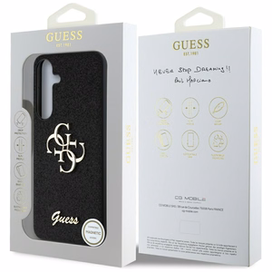Guess Fixed Glitter Big 4G Metal Logo ümbris jaoks Samsung Galaxy S25 must