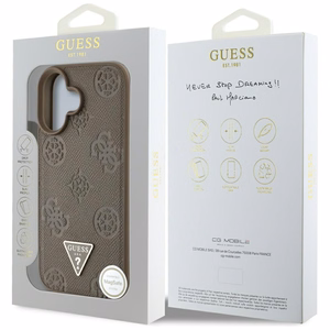 Guess Grained Hot Stamp Peony Triangle Logo MagSafe iPhone 16 Ümbris - Brown