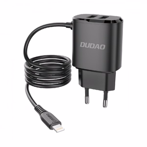 Laadija Dudao A2ProL must (2xUSB) + integreeritud Lightning kaabel