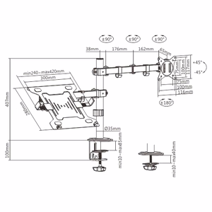 17"-32" Monitor Arm koos 10”-15.6” Laptop Tray
