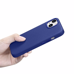iCarer Litchi Premium nahkkott iPhone 14 Magnetic Leather Case MagSafe tumesinine (WMI14220709-DB)