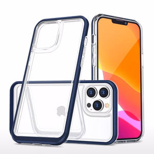 Läbipaistev 3in1 ümbris iPhone 13 Pro sinise raamiga geelikatte jaoks