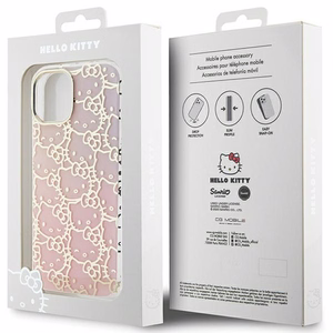 Hello Kitty IML Gradient Electrop Crowded Kitty Head ümbris jaoks iPhone 15 - roosa