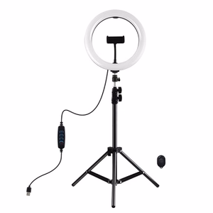 LED-rõngaslamp 26cm, kuni 1.1m lauastatiivi, telefonihoidiku ja USB-ühendusega