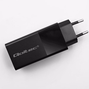 Qoltec 52382 GaN POWER PRO laadija | 1xUSB type C | 1xUSB A | 100W | 5-20V | 1.5-5A | PD | must