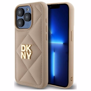 DKNY Quilted Stack Logo iPhone 15 Pro Ümbris - Beige