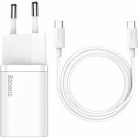 Laadija Baseus Super Si 25W USB-C + USB-C to USB-C kaabel 1.0m valge TZCCSUP-L02