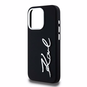 Karl Lagerfeld Silicone Metal Script Logo iPhone 15 Pro Max Ümbris - Must