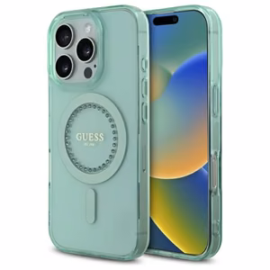 Guess IML Rhinestones MagSafe iPhone 16 Pro Max Ümbris - Roheline