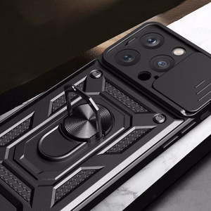 Hybrid Armor Camshield ümbris with stand and camera cover jaoks iPhone 15 Pro - roosa