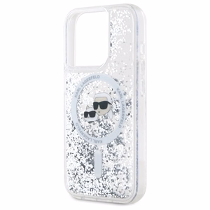 Karl Lagerfeld Liquid Glitter Karl & Choupette Head Magsafe iPhone 15 Pro Ümbris - Clear