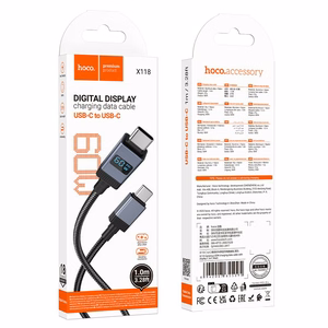 Kaabel USB C to USB C Hoco 3A 60W with display 1 m X118 must