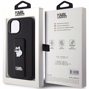 Karl Lagerfeld Gripstand Saffiano Choupette Pins ümbris jaoks iPhone 15 - must