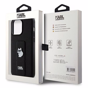 Karl Lagerfeld Gripstand Saffiano Choupette Pins ümbris jaoks iPhone 13 Pro Max - must