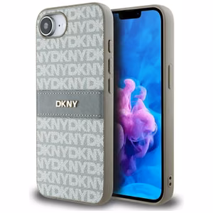 DKNY Repeat Texture Pattern with Tonal Stripe iPhone 16e Ümbris - Beige