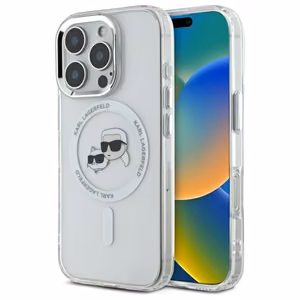 Karl Lagerfeld IML Metal Karl&Choupette Head MagSafe Ümbris jaoks iPhone 16 Pro Max - valge