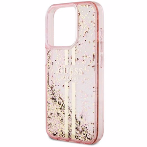 GUESS ümbris jaoks IPHONE 15 Pro GUHCP15LLFCSEGP (Liquid Glitter kuldne Stripes) roosa
