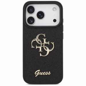 Guess PU Fixed Glitter 4G Metal Logo ümbris Apple iPhone 18 Pro telefonile, must