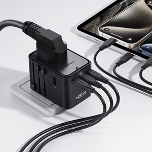 Acefast Z8 GaN 45W Travel Adapter 3x USB-C + 2x USB-A Travel Wall Charger with 2500W AC Socket - Black