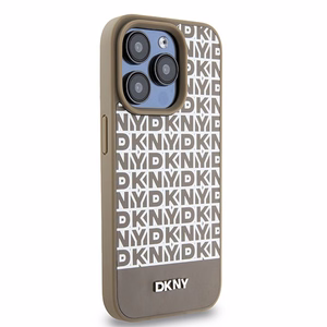 DKNY Leather Printed Pattern Metal Logo MagSafe Ümbris jaoks iPhone 15 Pro Max - Brown