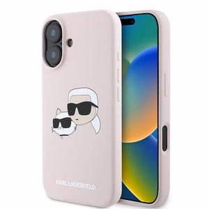 Karl Lagerfeld Silicone Nauble Heads Print MagSafe Ümbris jaoks iPhone 16 Plus - Roosa