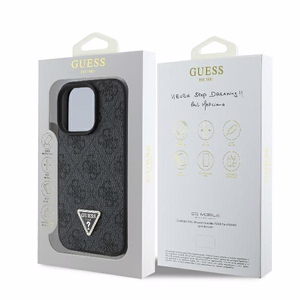 Кожаный чехол Guess 4G Triangle Strass MagSafe для iPhone 16 Pro Max - черный