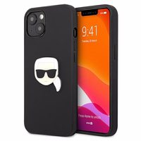 Karl Lagerfeldi nahast Ikonik Karl's Head metallist ümbris iPhone 13 mini jaoks - must