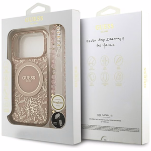 Guess IML Flowers Electro Pearl Strap MagSafe чехол для iPhone 17 Pro - розовый