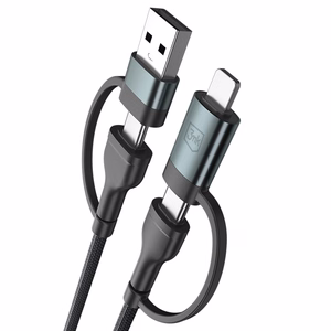 3mk Hyper Cable N-SERIES 2 in 2 USB-A / USB-C ja USB-C / Lightning 1.2m QC 3.0 9V/2A 60W - must