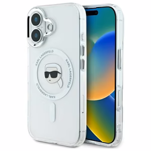 Karl Lagerfeld IML Metal Karl Head MagSafe Ümbris jaoks iPhone 16 Plus - valge