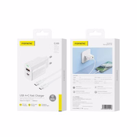 FONENG võrgulaadija EU66 PD 20W 1xUSB-C + 1xUSB QC3.0 + kaabel USB-C - USB-C valge