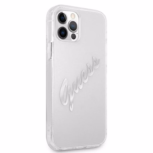 Guess GUHCP12MKTRSVSI iPhone 12/12 Pro 6.1" Läbipaistev kõvakaane Vintage Script Silver