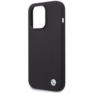 BMW Silicone Metal Logo чехол iPhone 15 Pro Max - чёрный