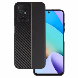 Tel Protect CARBON Ümbris jaoks Xiaomi Redmi 10 Must with punane stripe