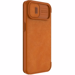 Nillkin Qin Nahast Pro Case iPhone 14 Plus kaamerakate Holster Cover Flip Case Brown
