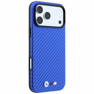 BMW kaitseümbris seadmele iPhone 18 Pro / 17 Pro: (Carbon Metal Logo), MagSafe'iga ühilduv, värv: sinine