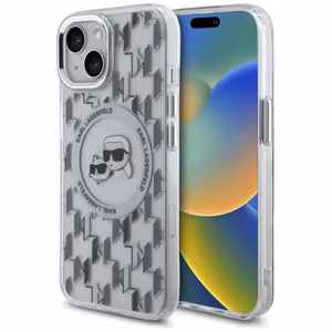 Karl Lagerfeld IML Monogram Karl & Choupette Head MagSafe iPhone 15 Ümbris - Clear