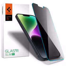 Spigen Glas.tR Slim Privacy karastatud klaas iPhone 13 / 13 Pro / 14 / 16e jaoks