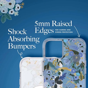 Rifle Paper Clear MagSafe ümbris seadmele iPhone 14 Plus, Garden Party Blue mustriga