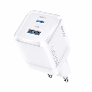 BWOO GaN wall laadija CDA222 PD 35W 1 x USB 1 x USB-C, valge