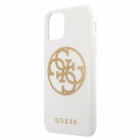 Guess GUHCN65TPUWHGLG iPhone 11 Pro Max valge/valge kõva ümbris Glitter 4G Circle Logo