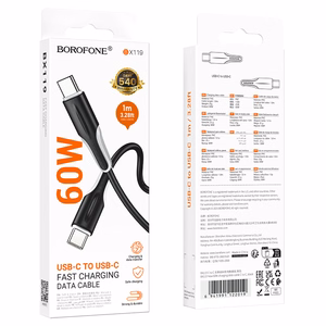Borofone Кабель BX119 New - Type C to Type C - PD 60W 1 метр чёрный