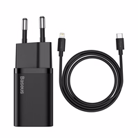 Baseus Super Si Quick Laadija 1C 20W with USB-C kaabel jaoks Lightning 1m (must)