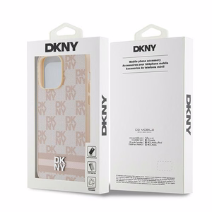 DKNY Leather Checkered Mono Pattern & Printed Stripes ümbris jaoks iPhone 14 Pro Max - roosa