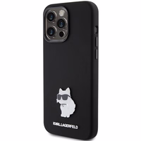 Karl Lagerfeld Silicone Choupette Metal Pin ümbris jaoks iPhone 15 Pro Max - must
