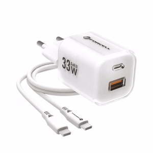 Phone laadija Forcell F-Energy GaN III Crystal Color USB C + USB A QC4.0 PD 33W + silikoon kaabel USB C to USB C VT-41 valge 0INT