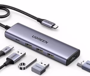 Ugreen 15596 sülearvuti dok / pordikordisti juhtmeline USB 3.2 Gen 1 (3.1 Gen 1) Type-A + Type-C alumiinium