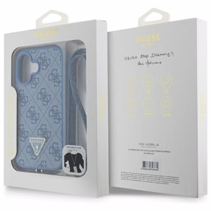 Guess Leather Metal Logo Strass Crossbody Ümbris jaoks iPhone 16 - sinine